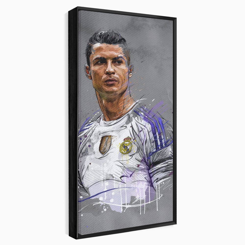 Tablou canvas cu tablou canvas cu cristiano ronaldo in tricoul real madrid, in rama de aluminiu negru